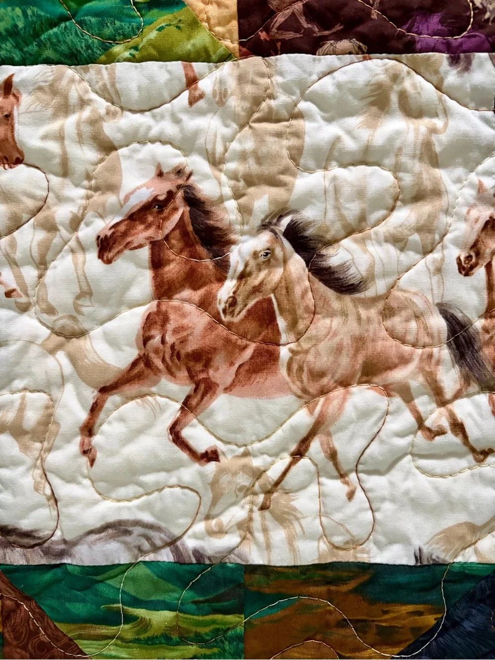 Reversible handcrafted equestrian-themed lap quilt/wall hanging 38x38